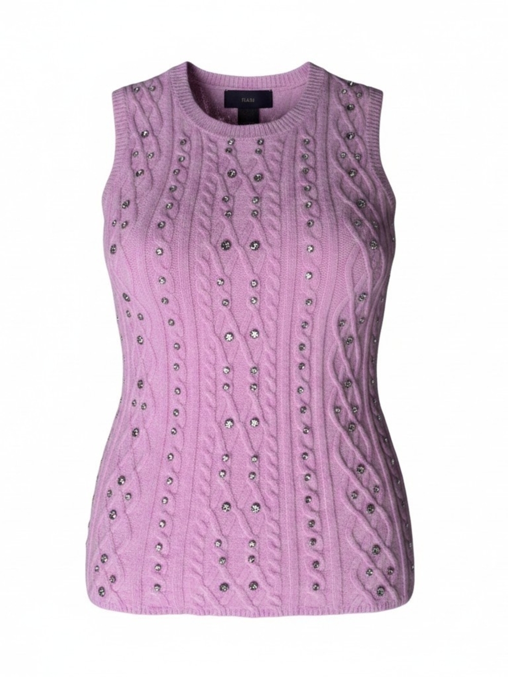 RAIN Women’s Large Pink Cable Knit Rhinestone Embellished Sleeveless Sweater Top
